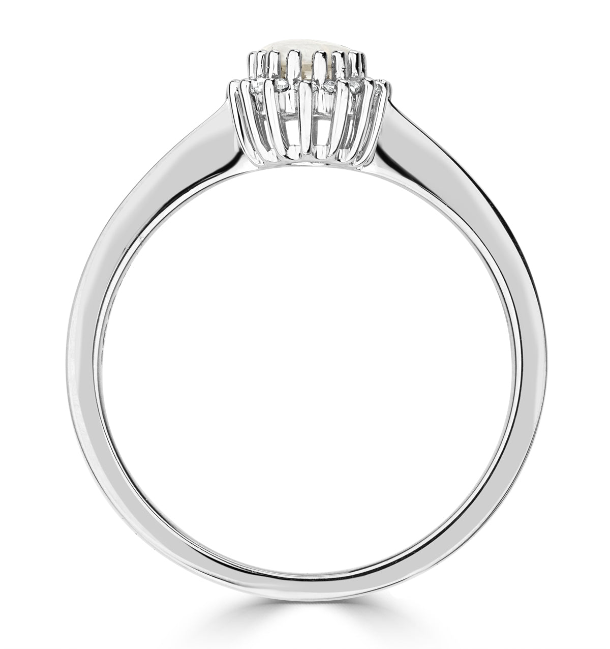 Opal 6 x 4mm And Diamond 18K White Gold Ring
